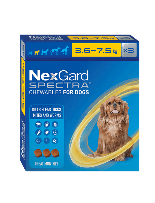 NexGard Spectra  - Flea, Tick, Mites & Worm Treatment - 3 pack (3.6kg to 7.5kg)