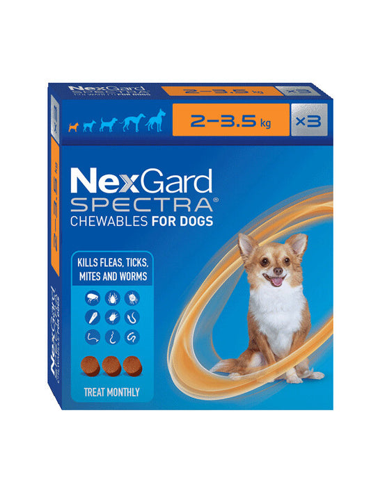 NexGard Spectra  - Flea, Tick, Mites & Worm Treatment - 3 pack (2kg to 3.5kg)